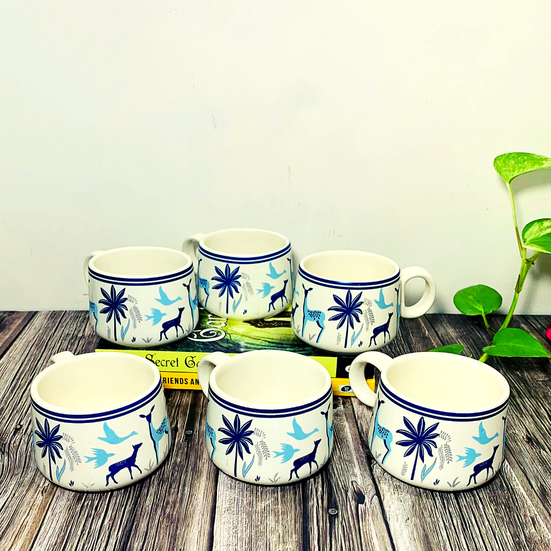 Homefrills Premuim Stoneware Hand Painted Ceramic Stylish Tea/Coffee Cups Set of 6